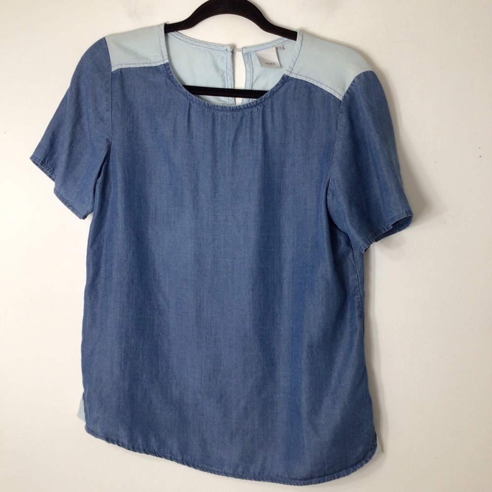 ICHI top women medium blue grey short sleeve